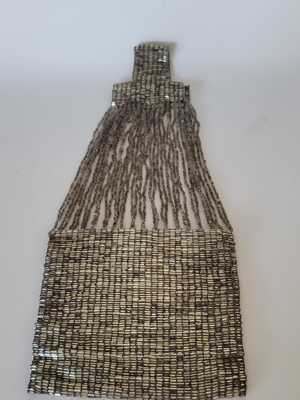 Vtg 1920s Art Deco Metallic Bugle Bead Evening Bag Flapper Pouch